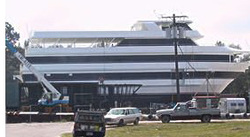 large ferry boat in drydock