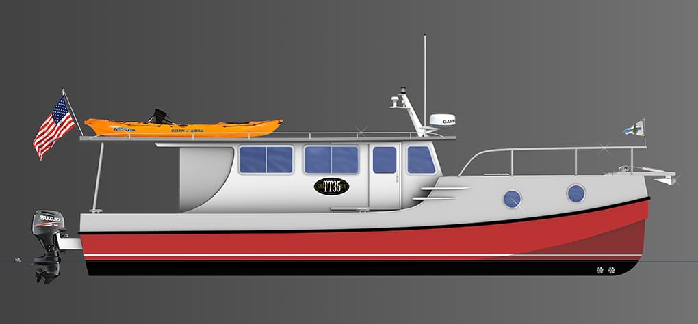 Profile drawing of Mirage TT35 Trailerable Trawler